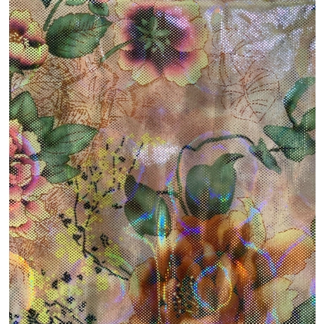 Lycra hoogram FLOWER PINK 3D